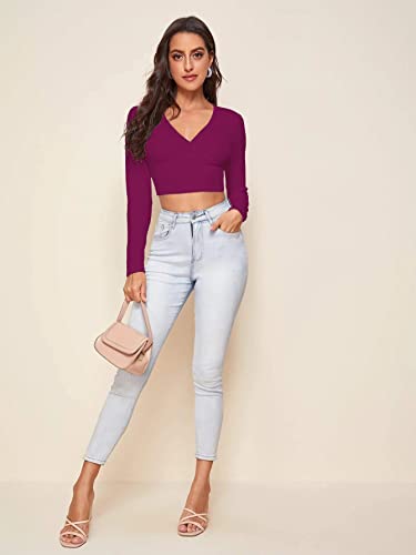 Image of Shasmi Women's & Girls' Solid Ribbed V Neck Collarless Full Sleeve Slim Fit Simplicity Tops (TOP 54)