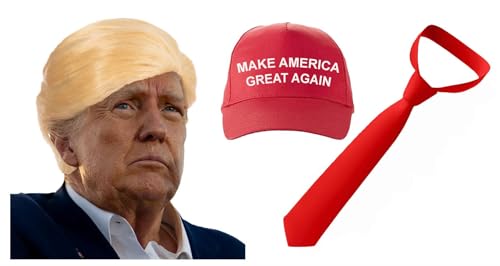 Kit d'accessoires de déguisement Donald Trump pour adultes - Bonnet - Perruque et cravate - Taille unique