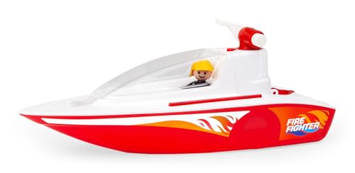 Lena BOAZZ Feuerwehrboot 36 cm, Spielzeugboot Indoor und Outdoor, für Kinder ab 2 Jahren, mit Wassertank und Spritzfunktion, in Buntem Schaukarton, Rot