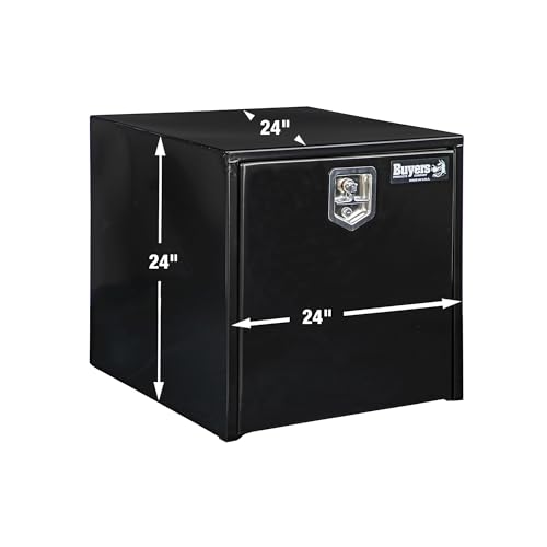 Image of Buyers Products 1704300 Black Steel Underbody Truck Tool Box - 24 x 24 x 24 Inch - Truck Bed & Underbelly RV Storage Box, Locking T-Latch, Weather-Resistant, Heavy-Duty Flatbed Job Box, Made in USA