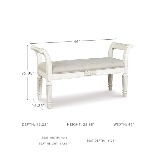 Signature Design by Ashley Realyn French Country Upholstered Tufted Accent Bench, Antique White