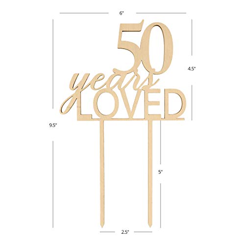 Andaz Press 50 Years Loved Cake Topper, Anniversary Rustic Chic Wood Cake Topper For Wedding Anniversary Party, 50Th Birthday Or Anniversary Laser Cut Cake Topper Decorations For Cake #TOP2