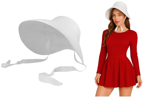 Nicky Bigs Novelties Bo Peep Hat for Women White Pilgrim Bonnet Hats Old Fashioned Victorian Handmaids Hat Amish Colonial Bonnet Cap Velvet Pioneer Prairie Sun Hat Costume Accessories