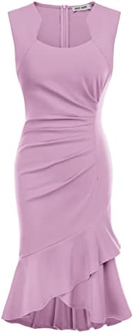 GRACE KARIN Womens Layered Ruffle Wiggle Dress Sleeveless Midi Pencil Dress Pink Purple