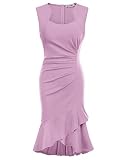 GRACE KARIN Womens Layered Ruffle Wiggle Dress Sleeveless Midi Pencil Dress Pink Purple
