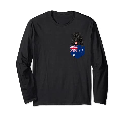 Australia Flag Bouvier des Flandres Dog In Pocket Long Sleeve T-Shirt, Black