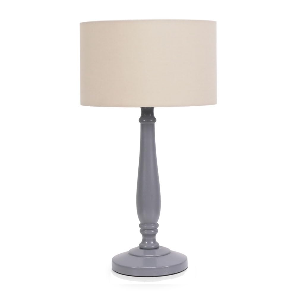 Valuelights Unisex Natural Victoria Grey Wood Traditional Table Lamp W/ Fabric Drum Shade In