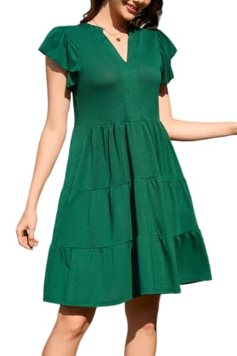 Image of nclook Womens Summer Casual Dresses V Neck Short Sleeve Mini Dress with Pockets