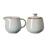 Ritzenhoff & Breker Portofino Milch- und Zucker-Set, Milchkännchen (320 ml) und Zuckerdose (350 ml) für 6 Personen, Skandinavisches Design mit Reaktivglasur, Steinzeug, Blaugrau