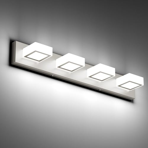 Image of Ralbay Brushed Nickel Bathroom Vanity Lights 30inch Metal Acrylic LED Modern Bathroom Wall Lighting Fixtures Over Mirror Brushed Nickel (White Light 6000K, Non-dimmable)
