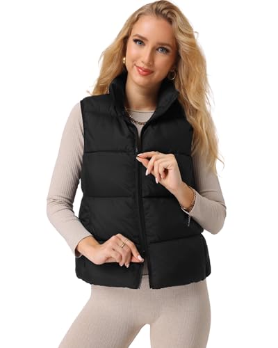 Fuinloth Women's Lightweight Puffer Vest, Water Repellent, 4 Pockets, Double Slider Zipper, Elastic Hem for Fall & Winter2