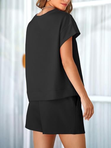 UNCLECAT Womens 2 Piece Lounge Sets Short Sleeve Tops and Shorts Travel Outfits Pajama Set with Pockets2