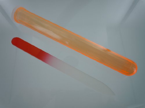 Genuine Czech, Etched, Crystal Glass, Orange Medium, (5.5") Nail File with Protective Carrying Tube