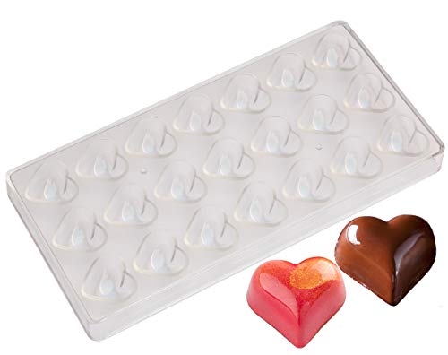 Polycarbonate Chocolate Mold by NuEmporia for Pralines, Truffles, Sweets, Candies, Bonbons: Heart Shape. Food Safe, BPA-Free Polycarbonate Plastic