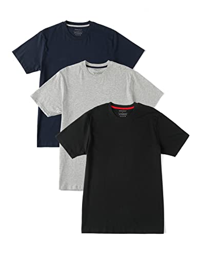 Comfneat Herren 3-Pack T-Shirts Kurzarm 100% Baumwolle Rundhalsausschnitt (L, Schwarz+Grau Melange+Marineblau 3-Pack) Cover