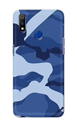 Image of Printed Hard Back Cover Case for Realme 3 Pro Back Cover (Army Blue Pattern) -1302