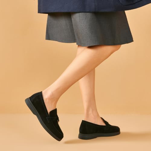 Image of BEAU TODAY Women's Suede Loafer Flats，Slip On Penny Loafers Work Shoes