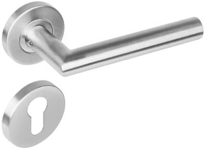Intersteel Satin Stainless Steel Right-Angled 90 Degree On Round Rose with Euro Profile Escutcheons Door Handle Set