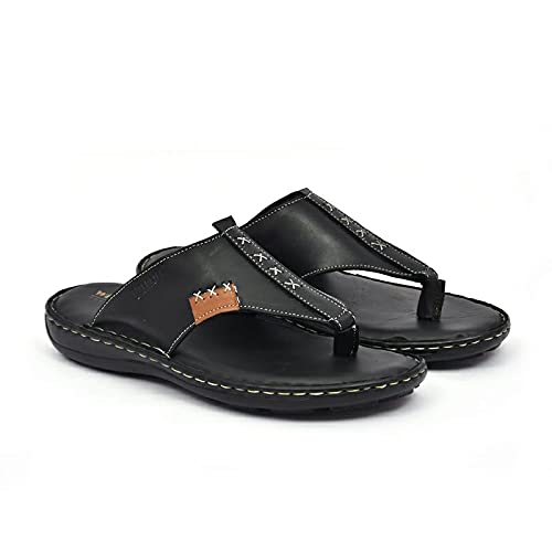 Casual Flip-Flop Leather Slipper_Black 