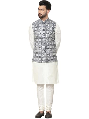 Image of SOJANYA (Since 1958 Men's Silk Blend Kurta Pyjama with Embroidered Nehru Jacket