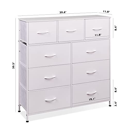 WLIVE-9-Drawer-Dresser-Fabric-Storage-Tower-for-Bedroom-Hallway-Nursery-Closet-Tall-Chest-Organizer-Unit-for-Kids-Bedroom-with-Fabric-Bins-Steel-Frame-Wood-Top-Easy-Pull-Handle-White
