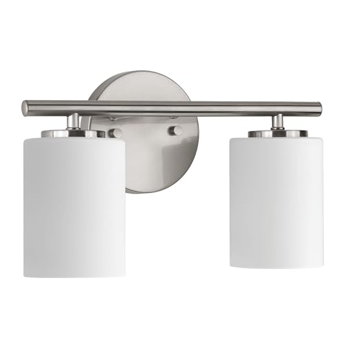 Image of Replay Collection 2-Light Etched White Glass Modern Bath Vanity Light Brushed Nickel