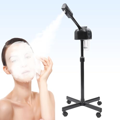 Vapozone portátil vapozone estético profesional ajustable en altura vapozone vapor facial facial con pantalla LCD y ruedas,adecuado para salones de belleza en casa(Negro)