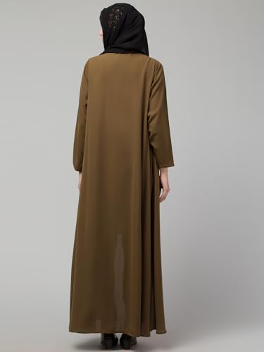 Image of Mallika Women Modest Wear Nida Matt Front Open Zipper Abaya Burkha for Everyday use (Light Brown, S)