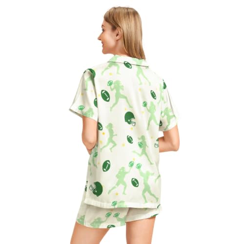 Image of Funny Pajamas for Women Set Print Satin Loungewear Pjs Short Sleeve Button Down Top and Shorts Sets Sleepwear XS-3XL
