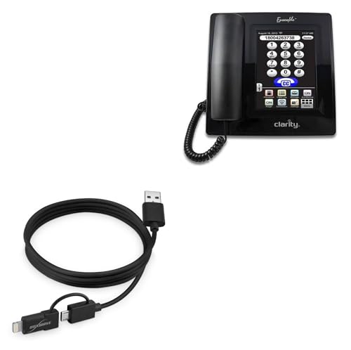 BoxWave Cable Compatible with Clarity Ensemble (7 in) - iDroid Pro Cable, 2 in 1 Micro USB to MFi Lightning Cable Adapter - 3 ft - Black