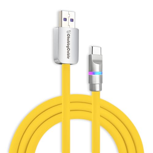 Image of chubbycable Neon Chubby - Fast Charge Cable with Smart Light RGB Color Gradual Light Up LED USB Charging Cable, Yellow, USB-A to Type-C, 9.8 FT