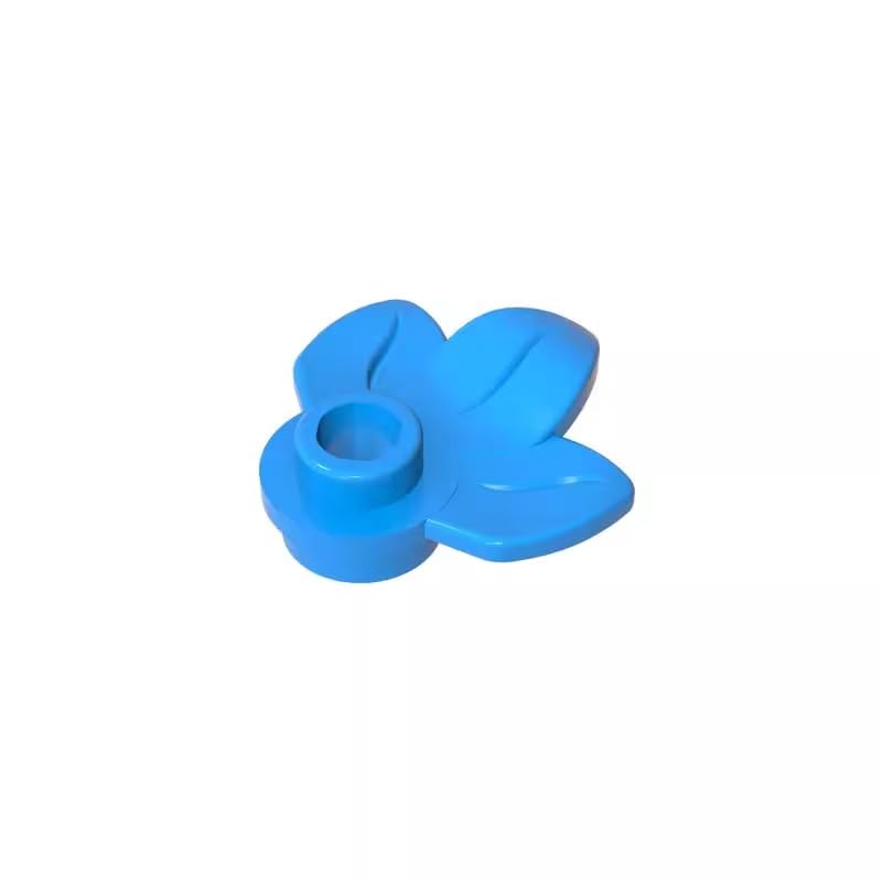 32607 Ornaments Plant, Plate 1x1 Round with 3 Leaves 50 Pieces GDS-1576 Compatible with Lego Building Blocks Color:Dark Azure — image 1