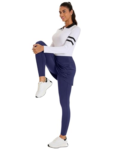 WOWENY Skirted Legging for Women Tulip Hem Ruched with Pockets High Waisted Tennis Golf Skorts Legging with Skirt3