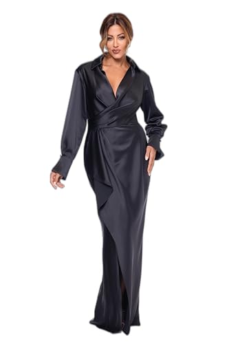Xscape Women's Satin Long Sleeve Collared