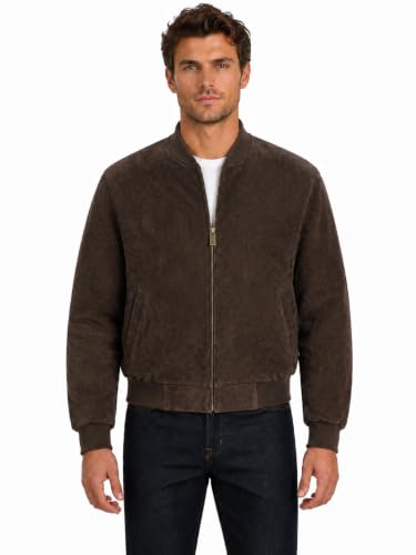 Image of REED EST. 1950 Men's Luxury Suede Leather Baseball Jacket - Premium Soft Suede with Smooth Interior Lining