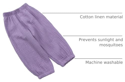 Image of Kids Tales 3 Pack Boys Girls Cotton Linen Pants Child Basic Plain Solid Trousers Big Kids Elastic Waist Long Pants Bloomers