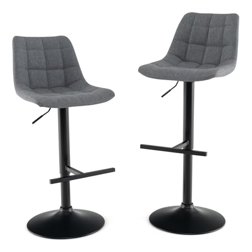 RELAX4LIFE Lot de 2 Tabouret Bar Tissu Gris, Tabouret Bar Reglable en Hauteur 63-83 CM, Siège Rembourrée, Pivotant à 360°, Chaise de Bar Gris avec...
