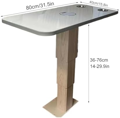 Adjustable RV Boat Table with Cup Holders – Foldable Aluminum Stand for Yachts & Caravans, Portable White Table for Outdoor Use and Camping.
