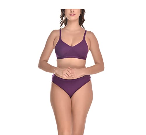 Image of Elina Women's Full Coverage Non Padded with Detachable Strap Cotton Hosiery Bra and Panty Set (Lovia Set)