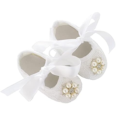 LilPinkGoose 0-18M Ivory & White Baby Girls Newborn Lace Baptism Shoes Toddler Wedding Dress Shoes Cover