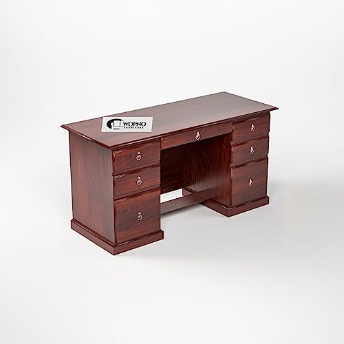 Image of Solid Sheesham Wooden Study Table & Desk with Drawer for Office and Home | Computer Laptop Table | Reading & Writing Desk | Laptop Desk (Mahogany)