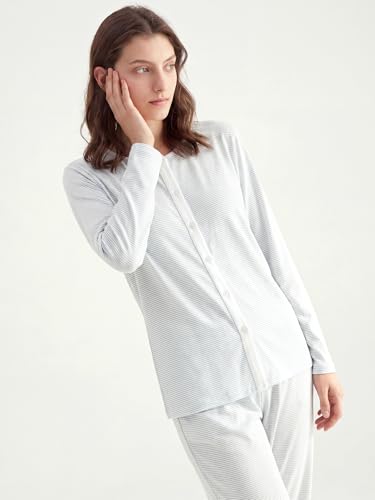 Image of Latuza Women's Petite Cotton Pajama Set Striped Button Down Pjs