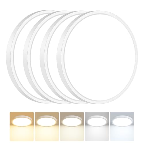 Peasur 4Stück Deckenlampe LED Deckenleuchte Flach,5Farben-3000/3500/4000/5000/6500K,IP54 Wasserfest Badezimmer Lampe Decke,15W Modern Rund Lampe für bad flur schlafzimmer keller Wohnzimmer,180 * 16mm