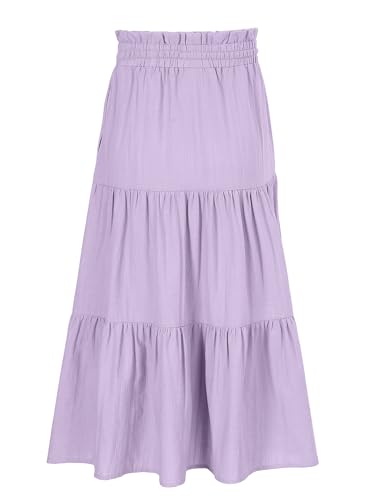 Image of Maxi Skorts Skirt for Girls Button Front High Waisted Long Skirt with Belt Ruffled Skirts with Pocket 3-12Years
