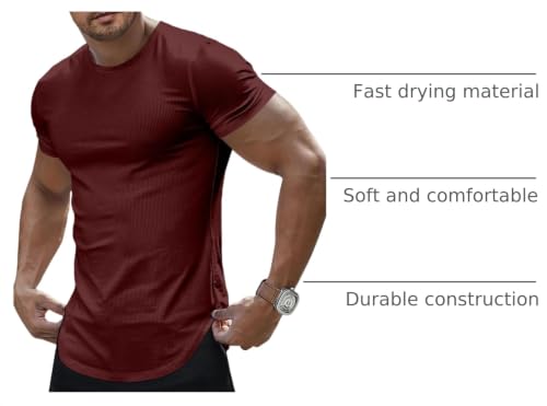 Image of JMIERR Mens Short Sleeve T Shirt Summer Muscle Slim Fitted Crewneck Longline Tees Shirts for Gym Workout