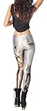 QZUnique Women's Gloden Robot Printed Footless Elastic Leggings