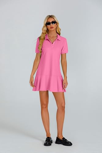Image of YEXPINE Polo Dress for Women Short Sleeve Ruffle Hem Golf Tennis Summer Mini Dresses