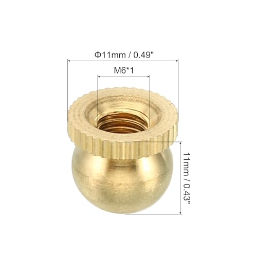 PATIKIL M6x1 Gewinde Messing Hutmuttern Knopf 10 Pack Lampe Endstück Dekoration Schraubkappen Mutter Griff Knauf Dekoration für Beleuchtung Möbel Kabinett 11mm