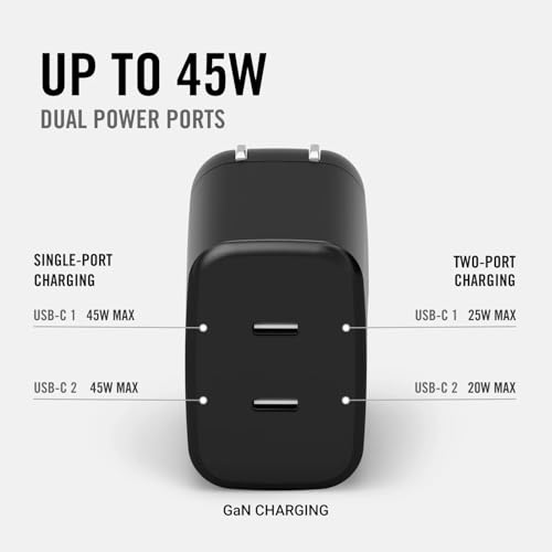 Image of Ridge 45W Charger for Power Bank, Dual USB-C Ports, Laptop-Grade Power with Complete Cable Kit Included - Matte Black