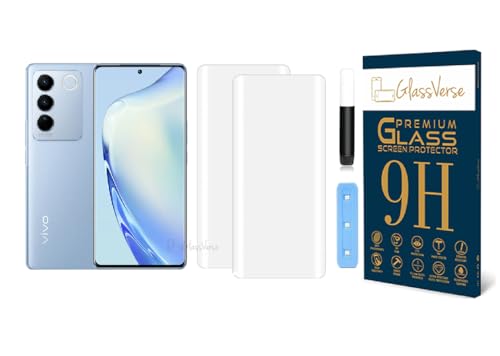 Image of GlassVerse Vivo V27 UV Tempered Glass Screen Protector. Pack Of 2 | 3D Curved Edge | 9H Hardness | Full UV Glue with UV Light | Anti-Scratch | Case Friendly | HD Clear. (6.78 Inches)